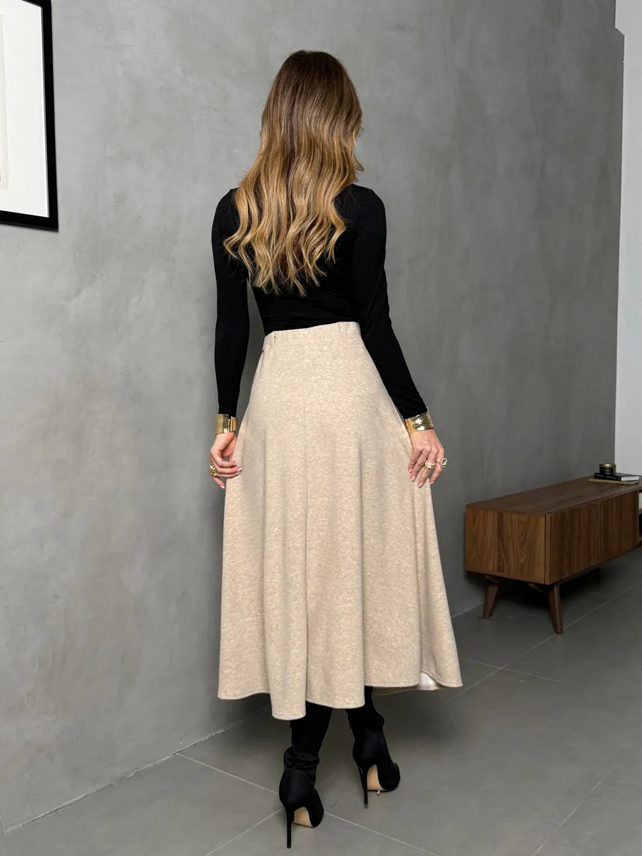 Бежевая юбка теплая длинная на осень и зиму