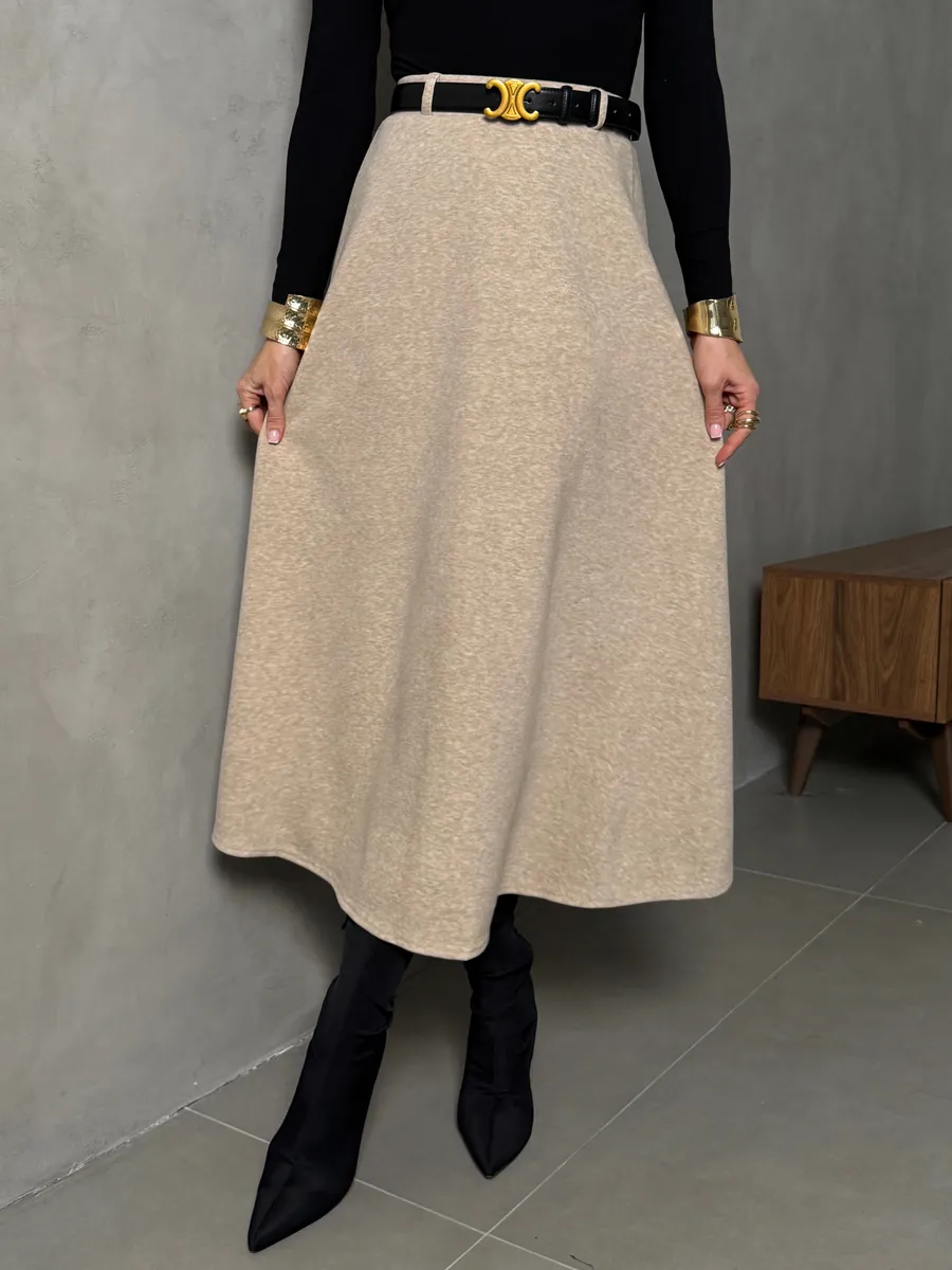 Бежевая юбка теплая длинная на осень и зиму
