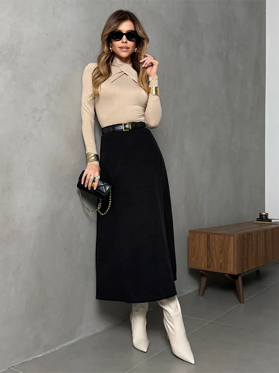 Черная юбка теплая длинная на осень и зиму