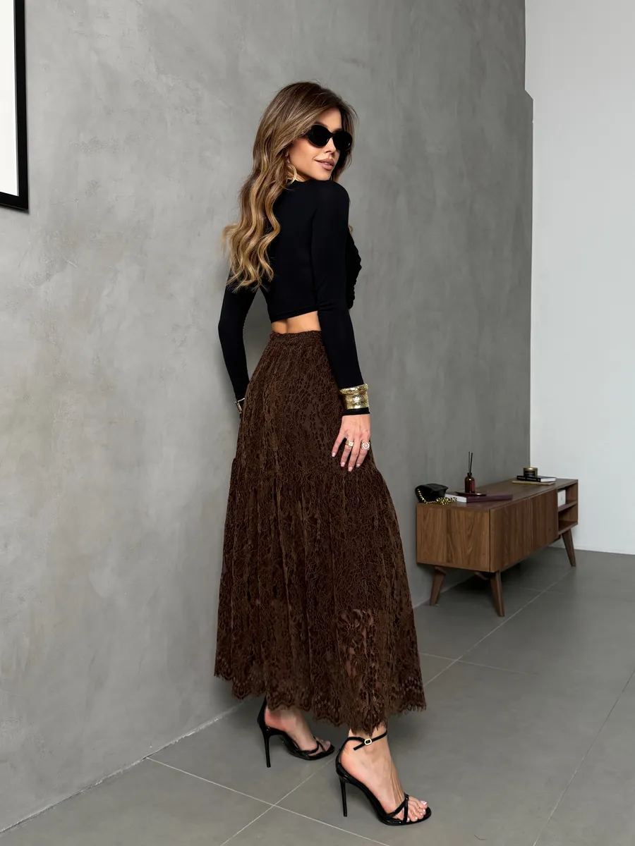 Юбка длинная нарядная праздничная гипюровая