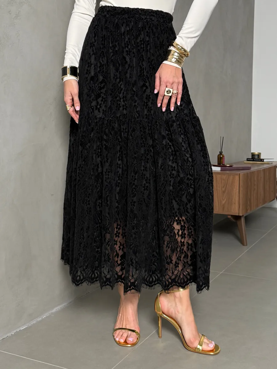 Юбка длинная нарядная праздничная гипюровая