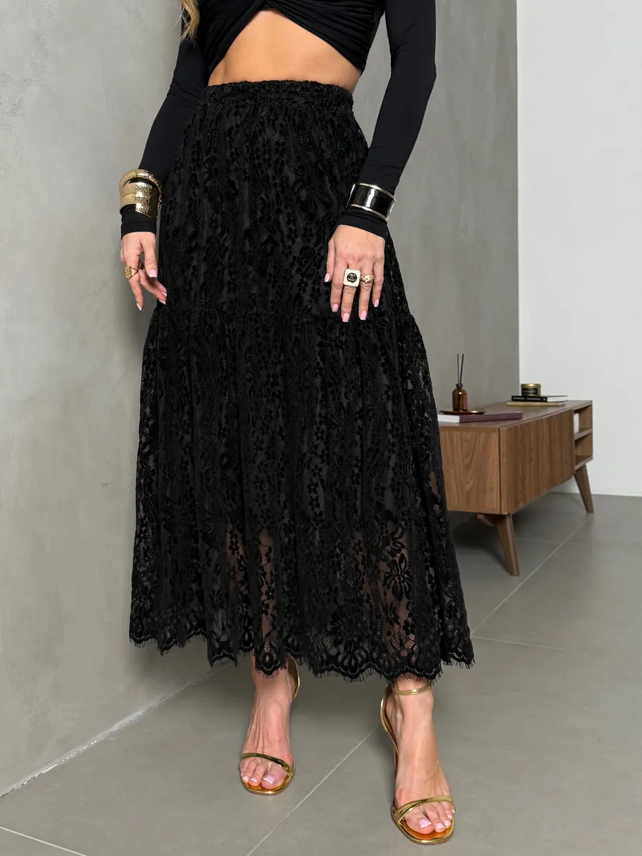 Юбка длинная нарядная праздничная гипюровая