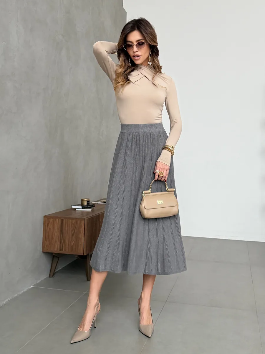 Серая юбка теплая длинная миди