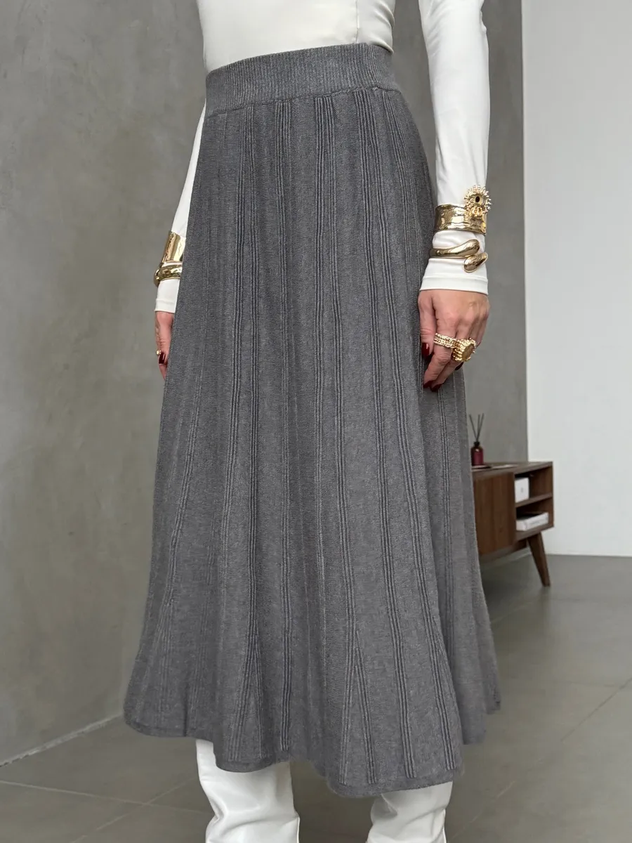 Серая юбка теплая длинная миди