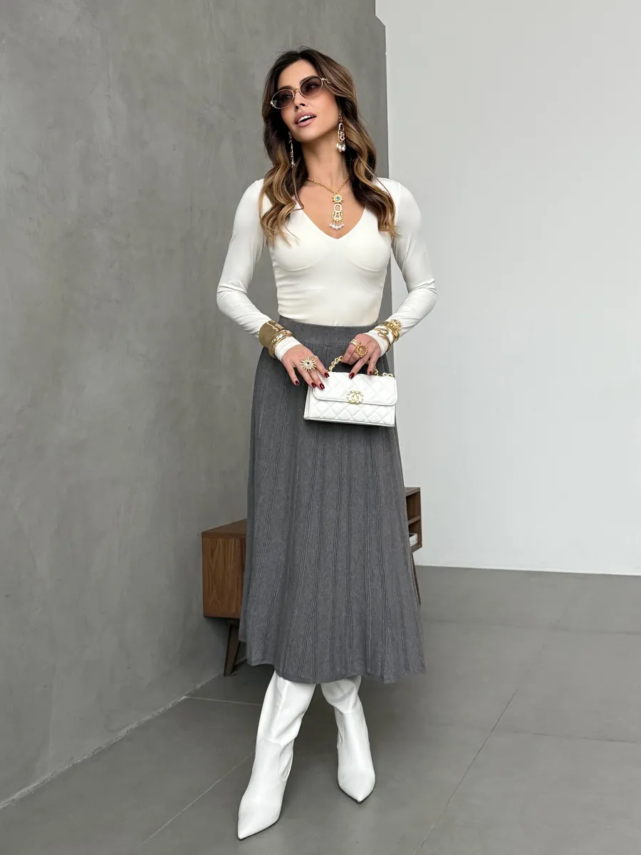 Серая юбка теплая длинная миди