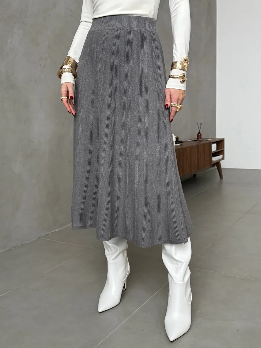 Серая юбка теплая длинная миди