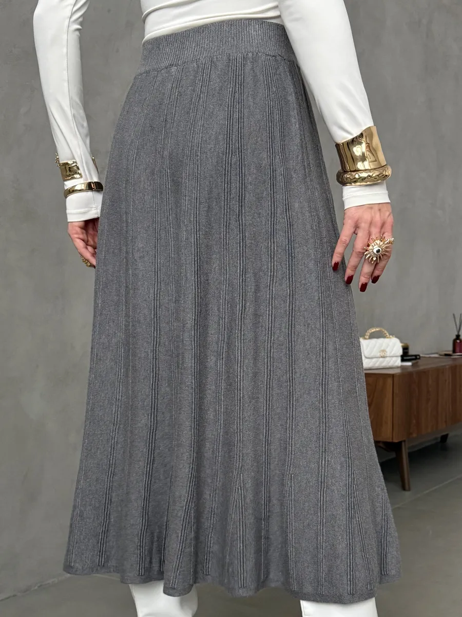 Серая юбка теплая длинная миди