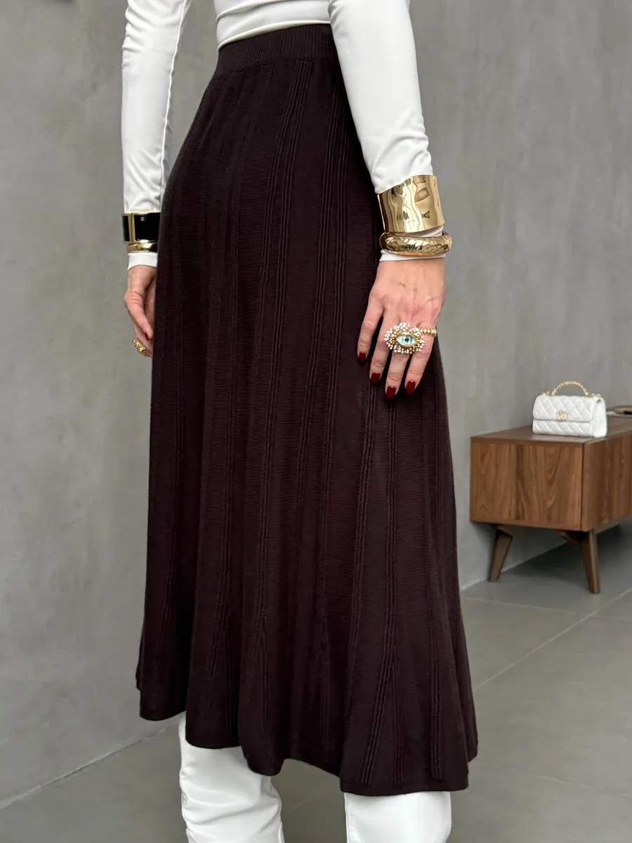 Шоколадная юбка теплая длинная миди