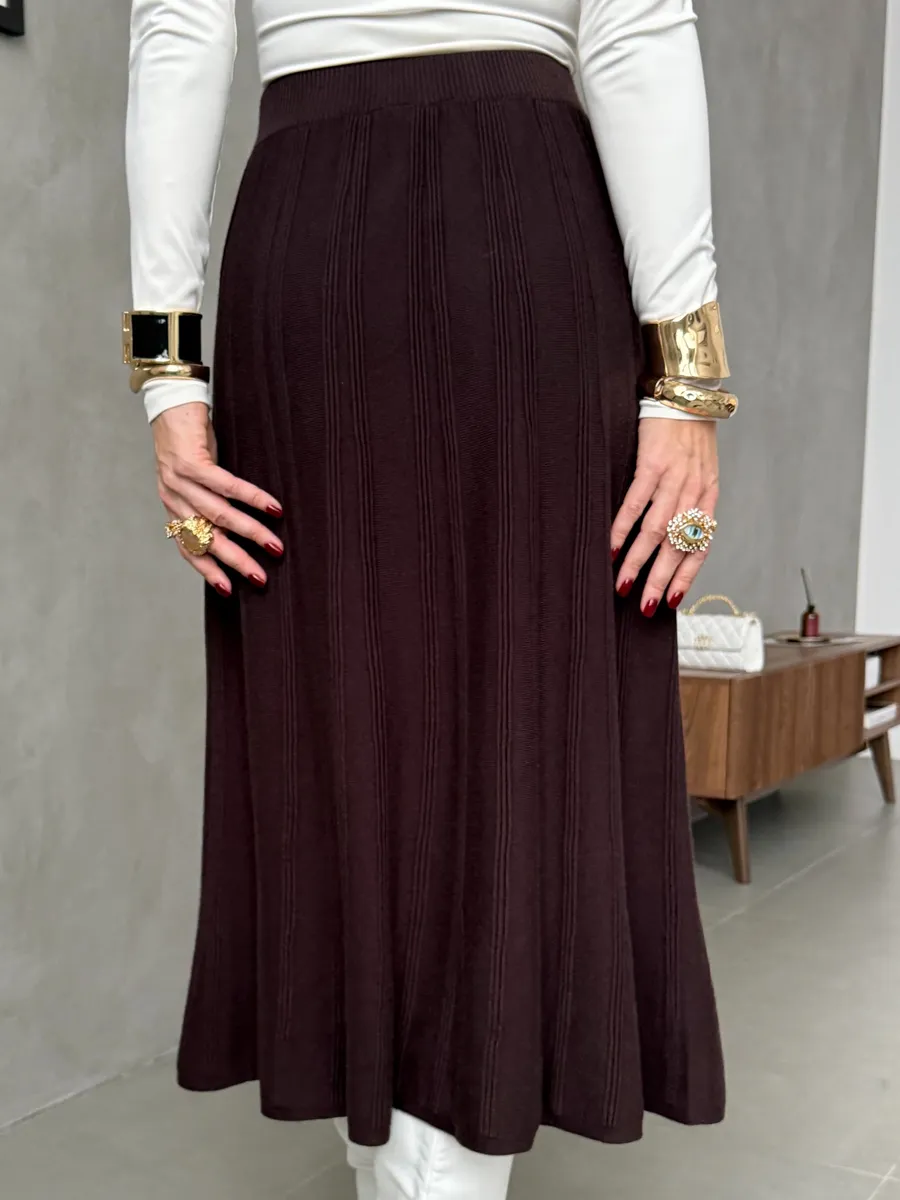 Шоколадная юбка теплая длинная миди