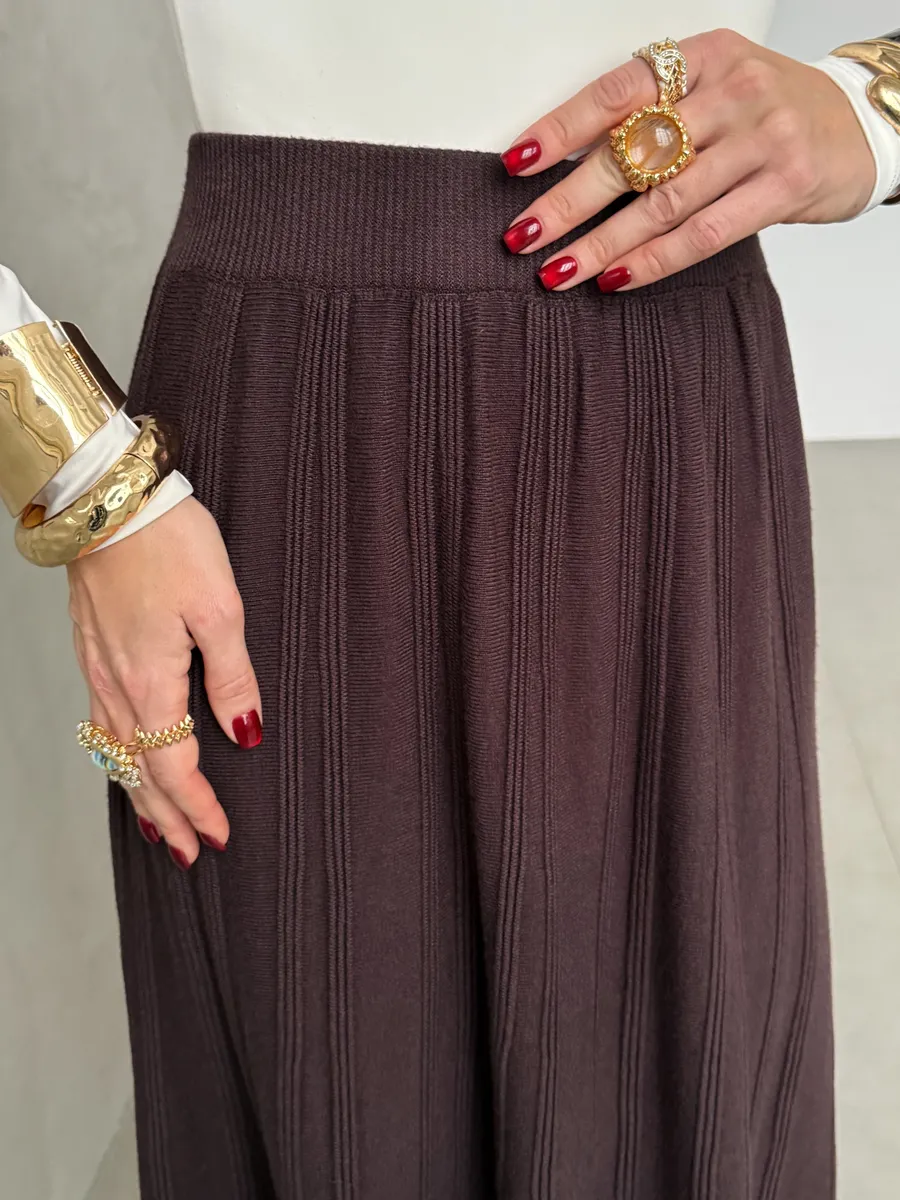 Шоколадная юбка теплая длинная миди