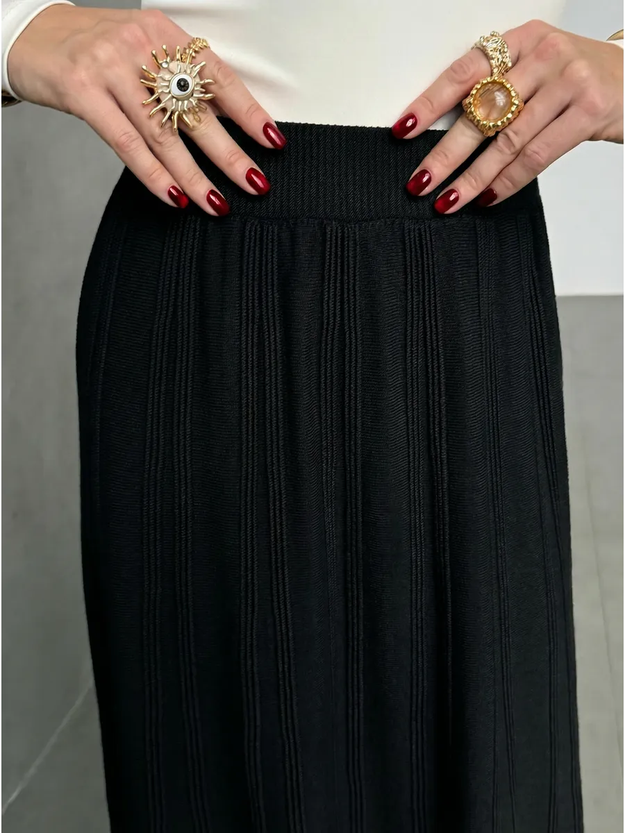 Черная юбка теплая длинная миди