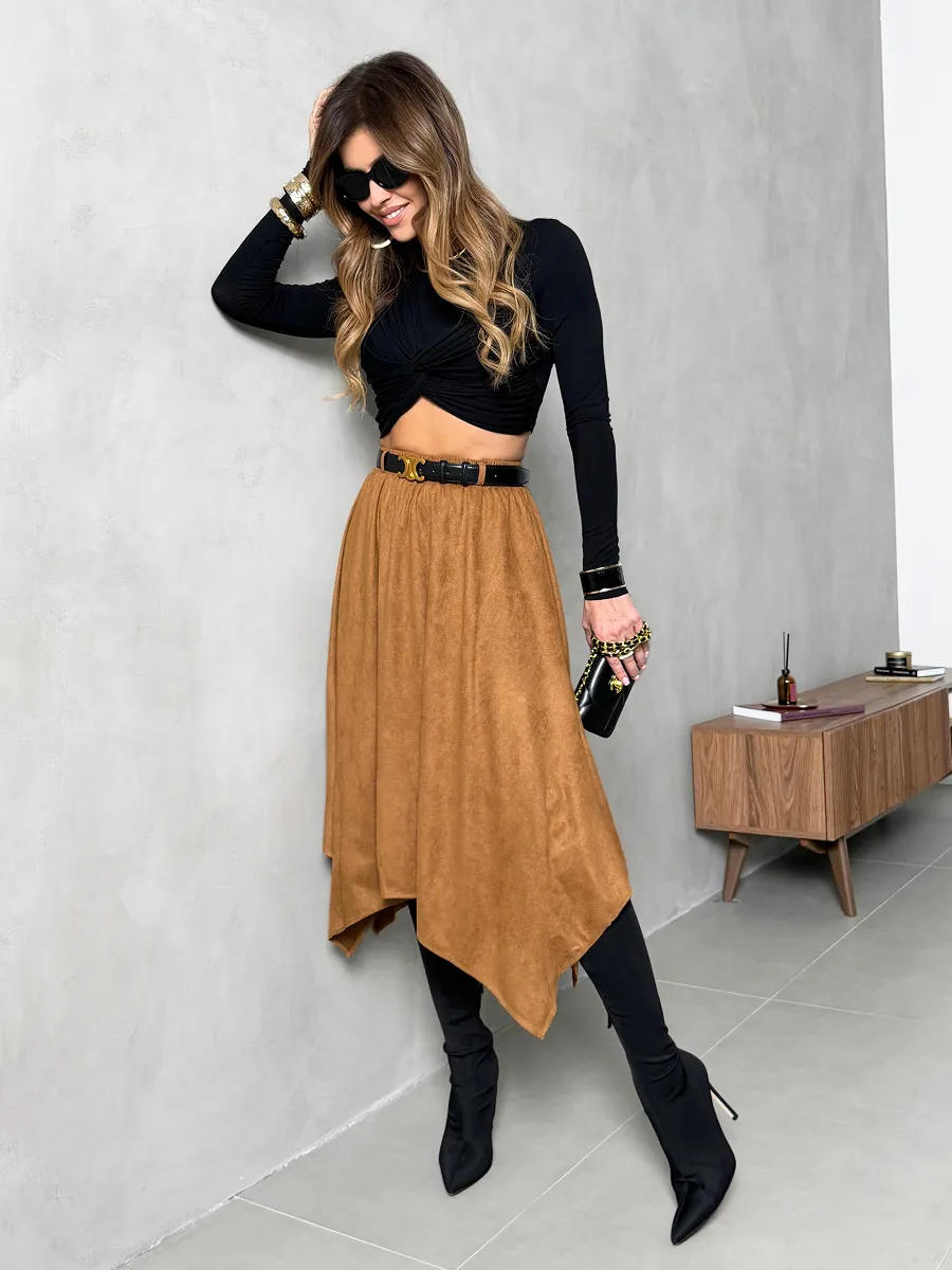 Кирпичная юбка длинная на осень