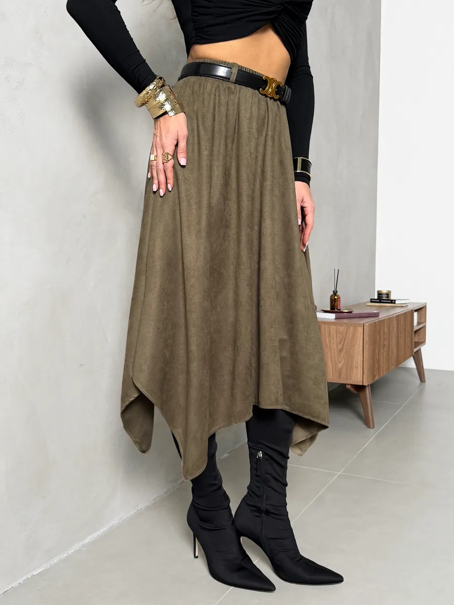 Хаки юбка длинная на осень