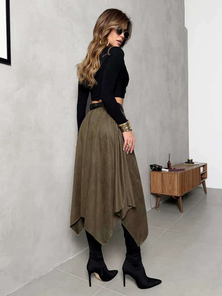 Хаки юбка длинная на осень