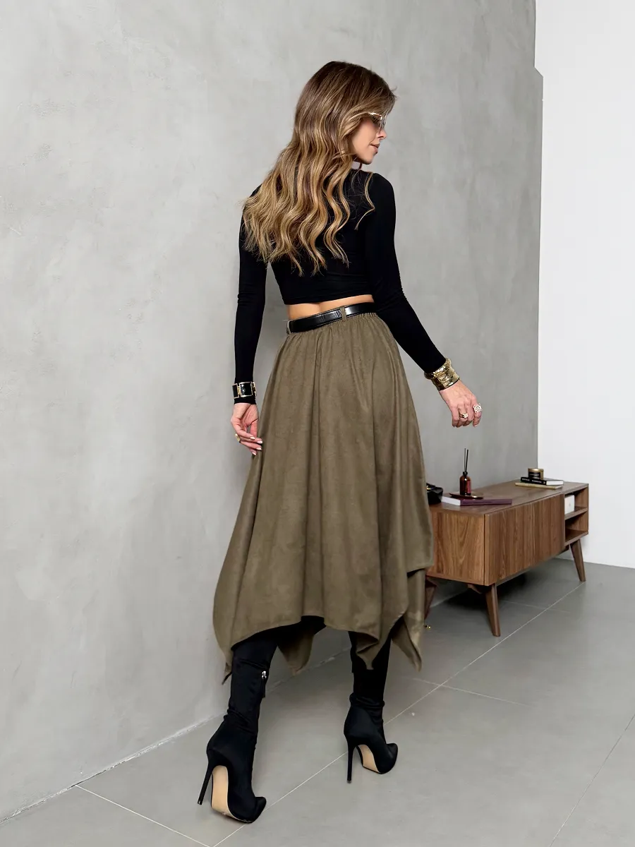Хаки юбка длинная на осень