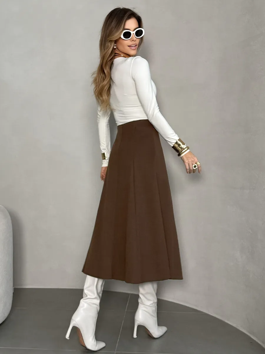 Коричневая юбка теплая длинная