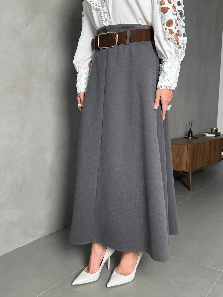 Серая юбка теплая длинная