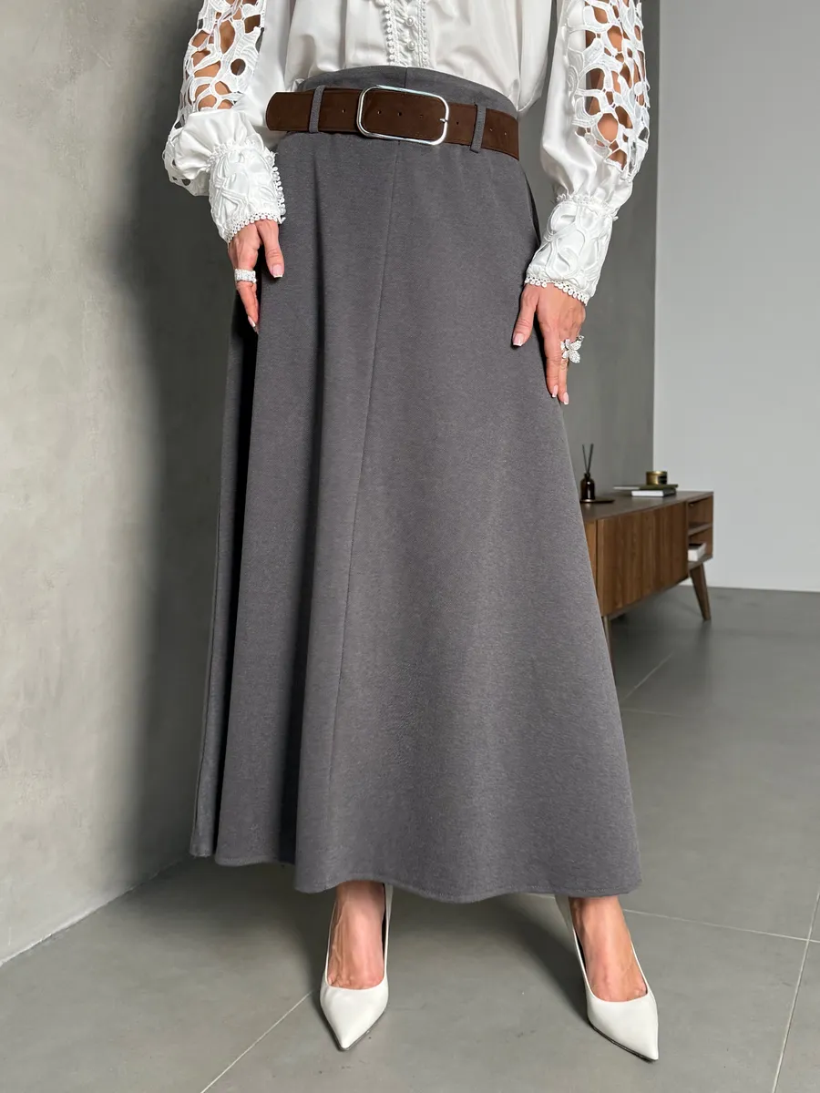 Серая юбка теплая длинная