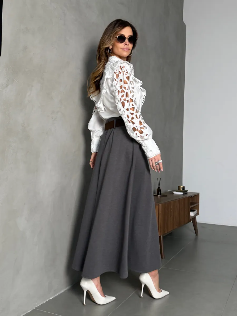 Серая юбка теплая длинная