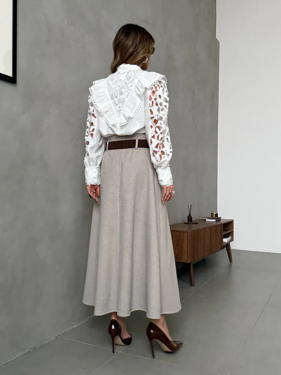 Бежевая юбка теплая длинная