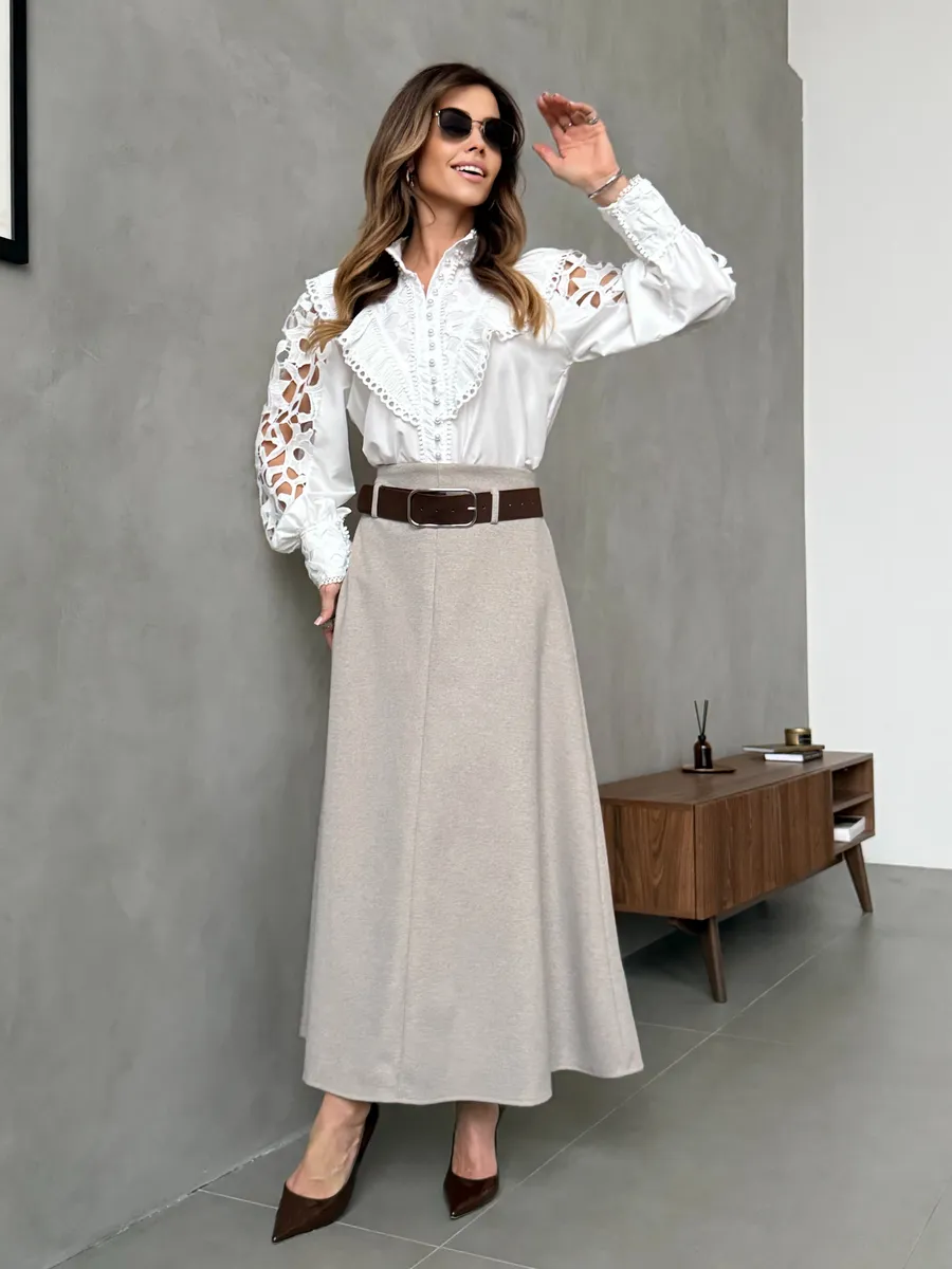 Бежевая юбка теплая длинная