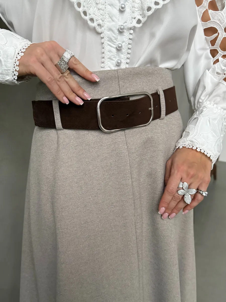 Бежевая юбка теплая длинная