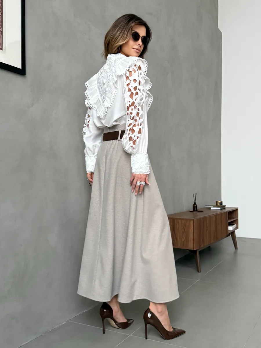 Бежевая юбка теплая длинная