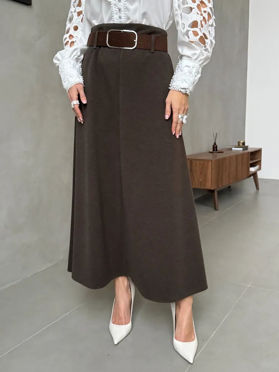 Коричневая юбка теплая длинная