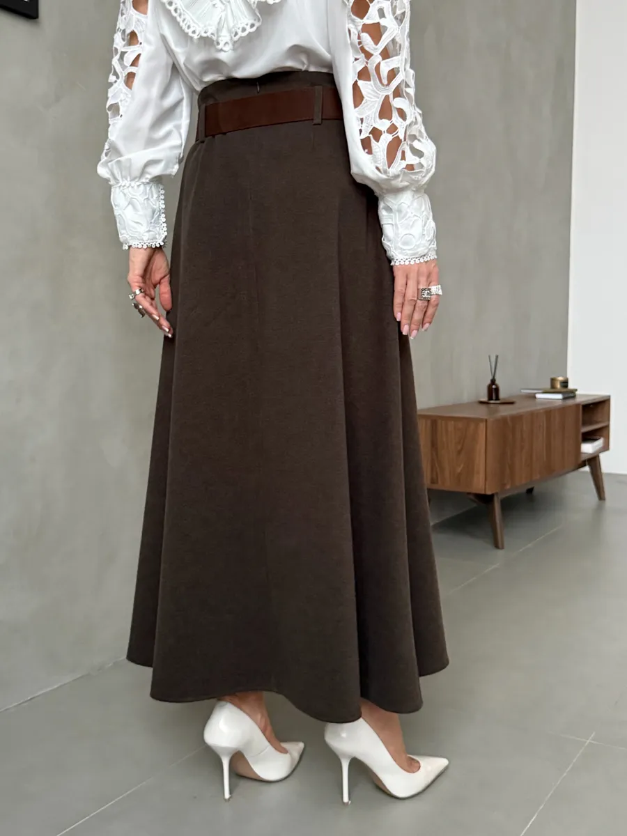 Коричневая юбка теплая длинная