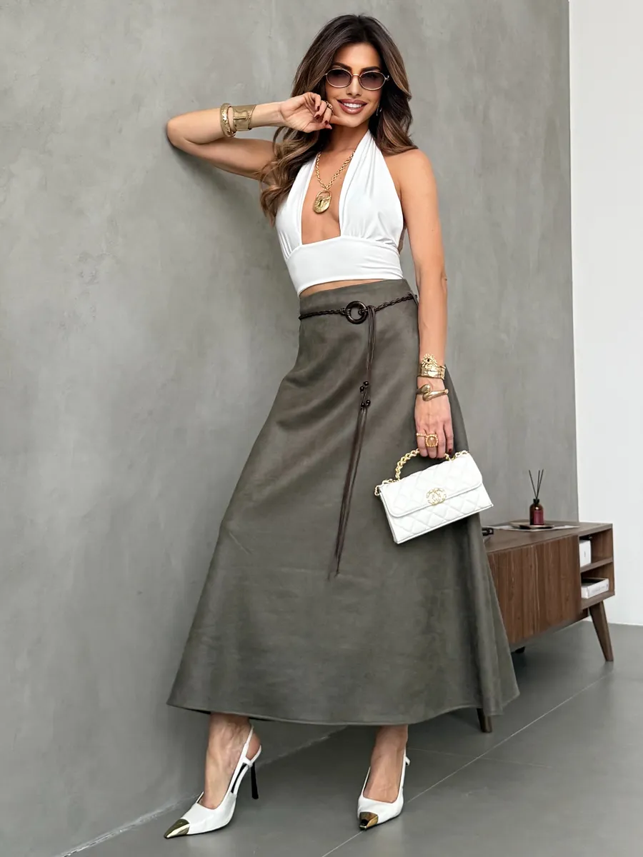 Длинная юбка макси под замшу экокожу