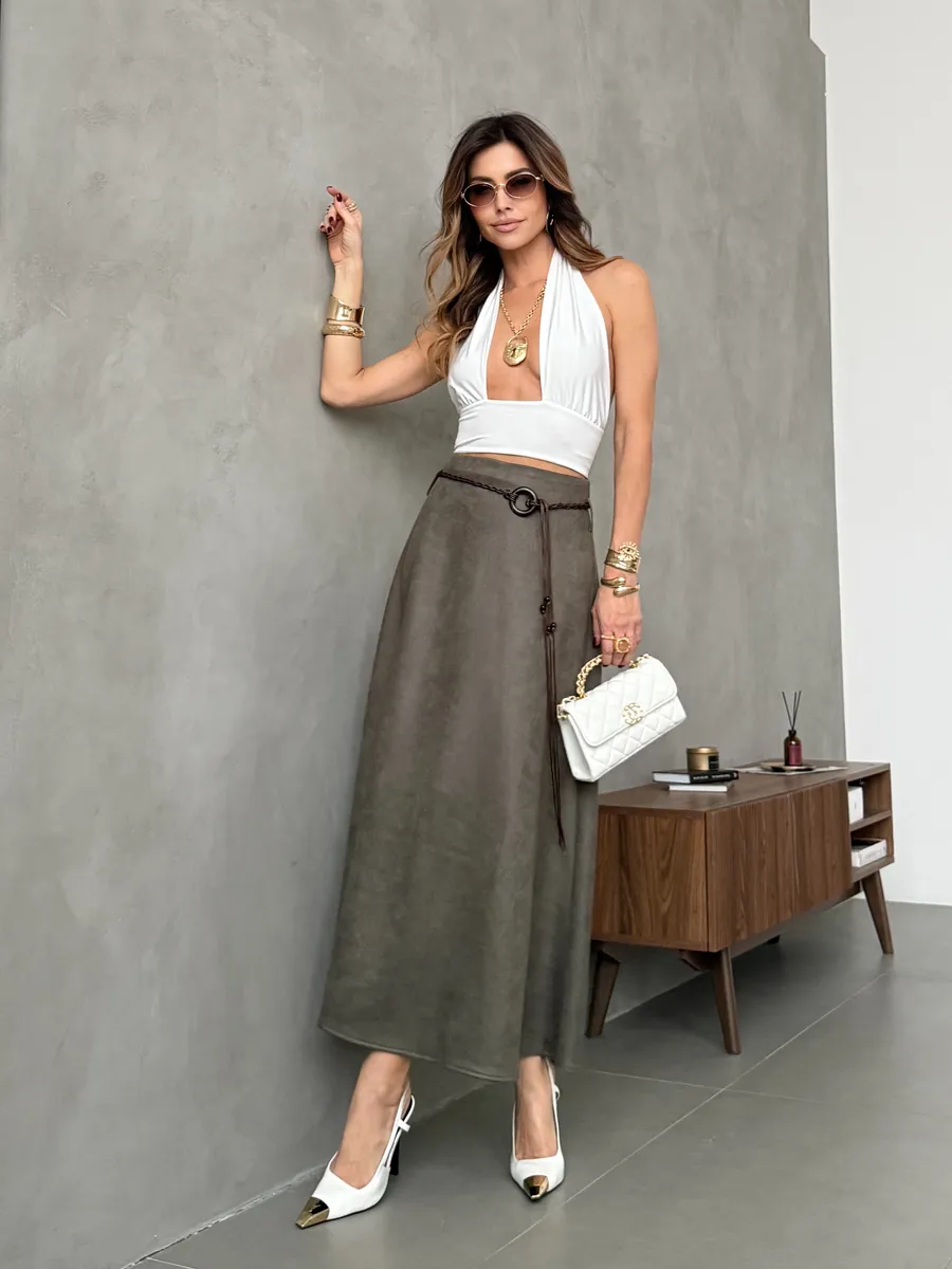 Длинная юбка макси под замшу экокожу