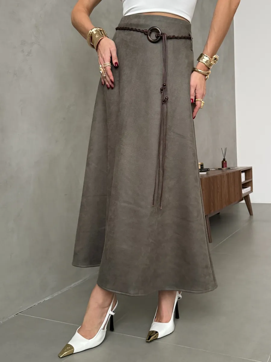 Длинная юбка макси под замшу экокожу
