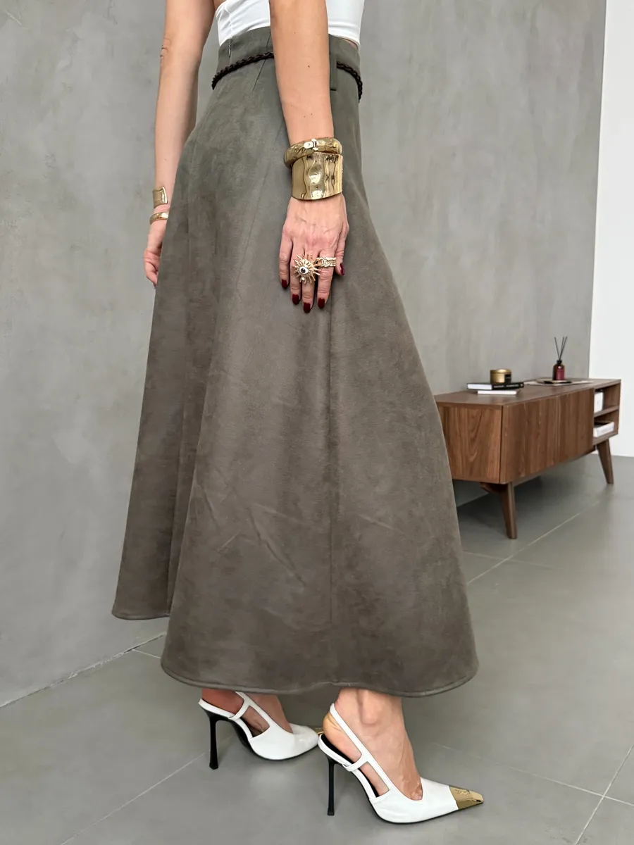 Длинная юбка макси под замшу экокожу