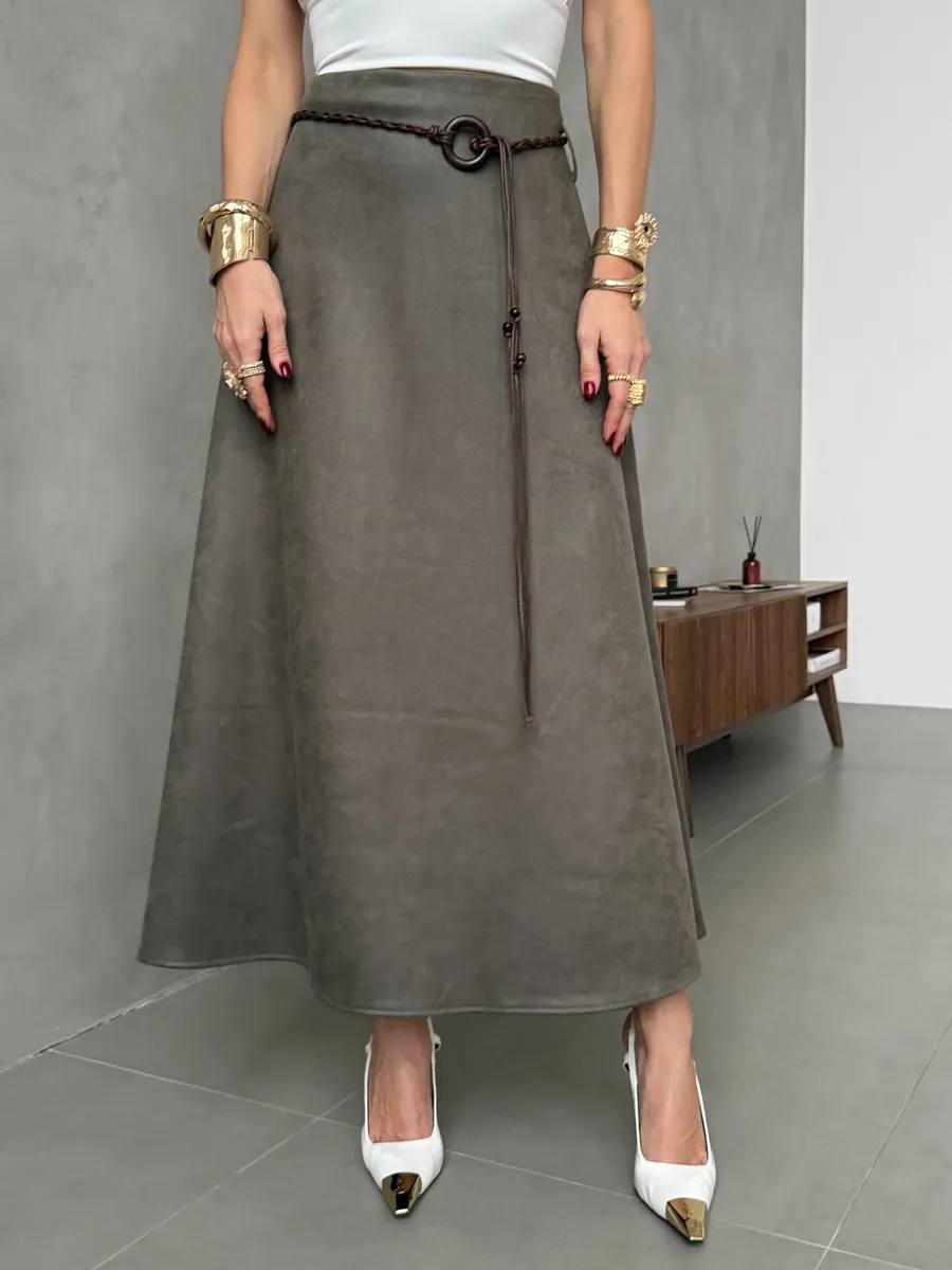 Длинная юбка макси под замшу экокожу