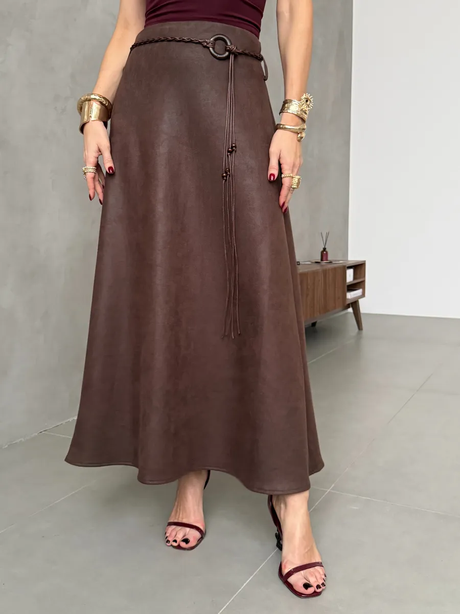 Длинная юбка макси под замшу экокожу