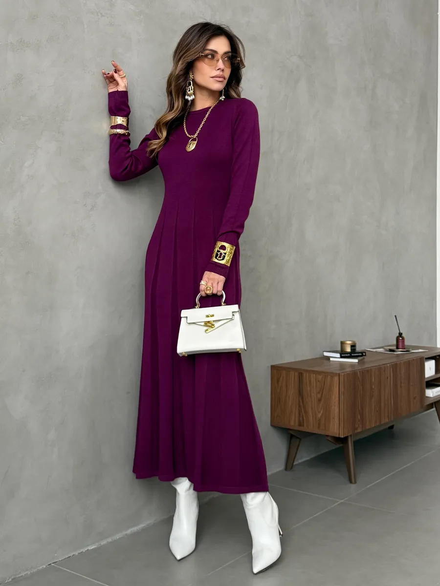 Бордовое теплое платье вязаное трикотажное повседневное