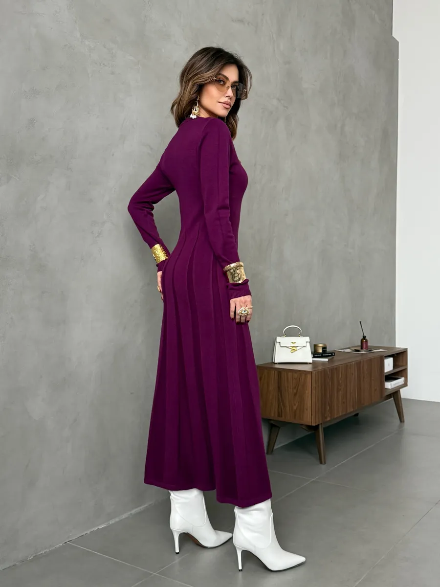 Бордовое теплое платье вязаное трикотажное повседневное