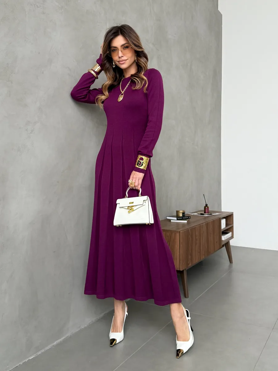 Бордовое теплое платье вязаное трикотажное повседневное