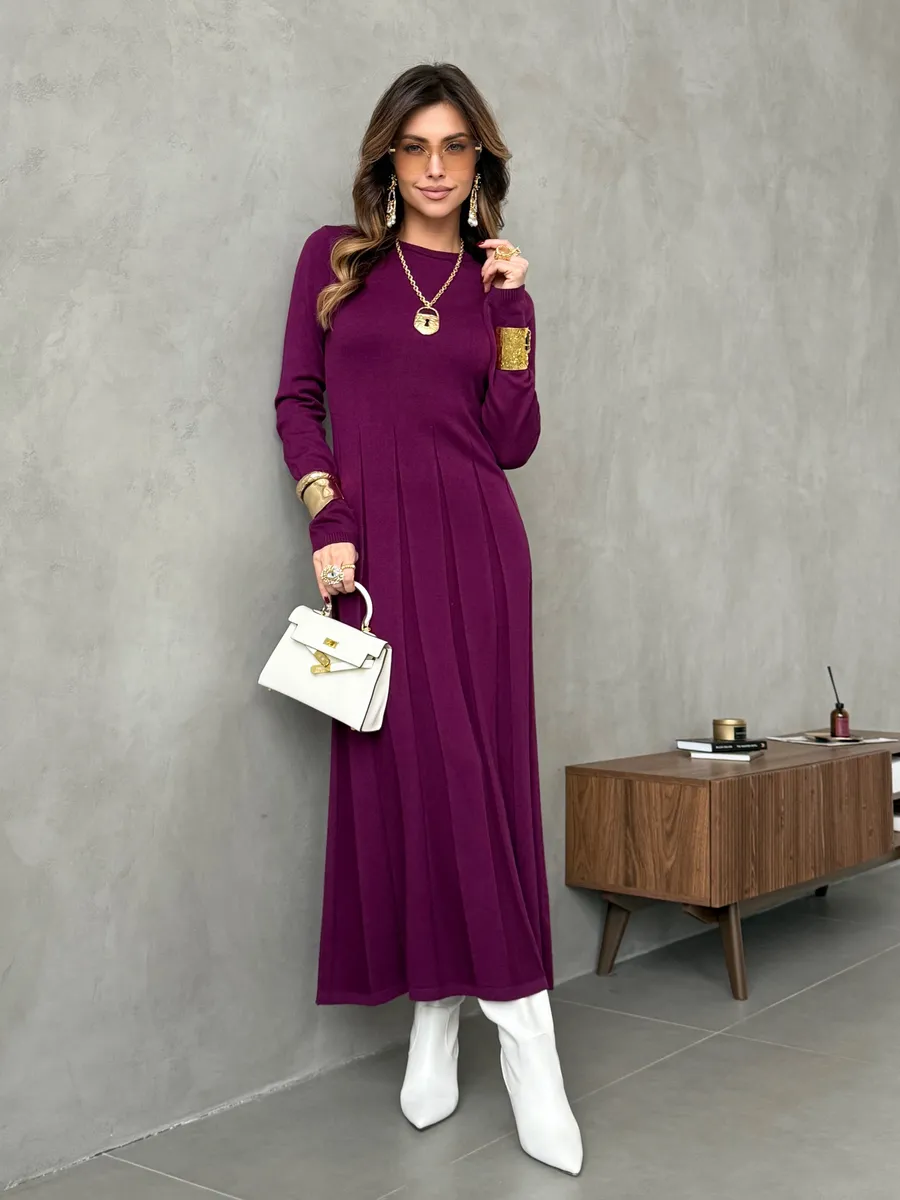 Бордовое теплое платье вязаное трикотажное повседневное