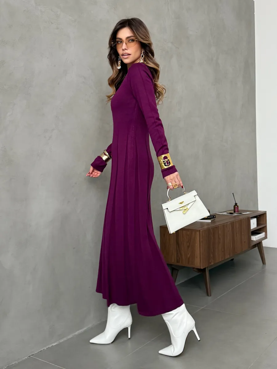 Бордовое теплое платье вязаное трикотажное повседневное