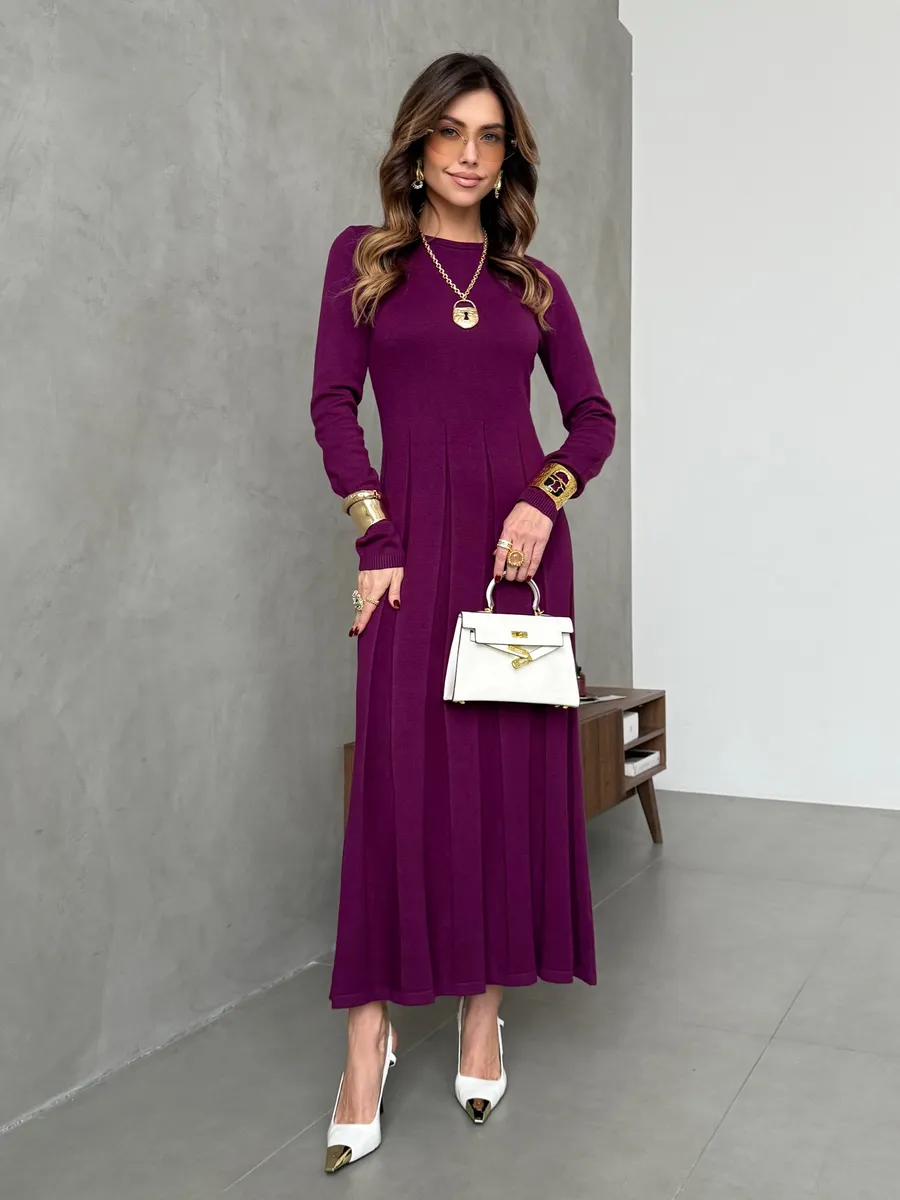 Бордовое теплое платье вязаное трикотажное повседневное