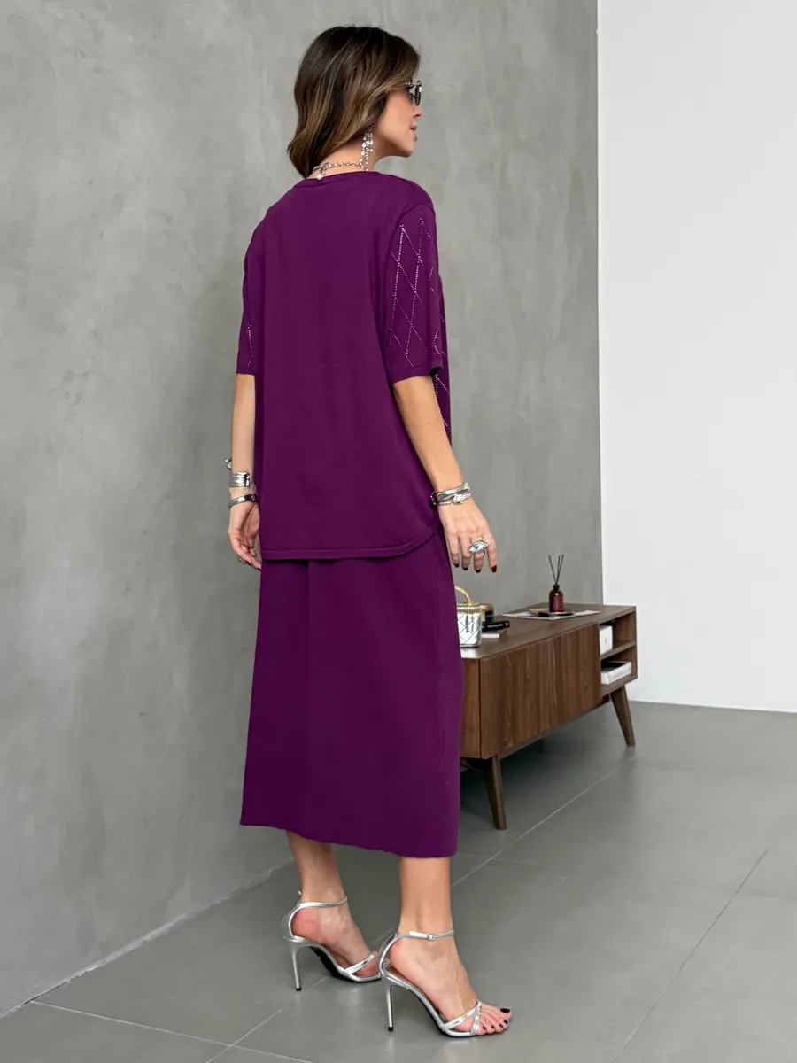 Бордовый костюм с юбкой праздничный нарядный теплый трикотажный