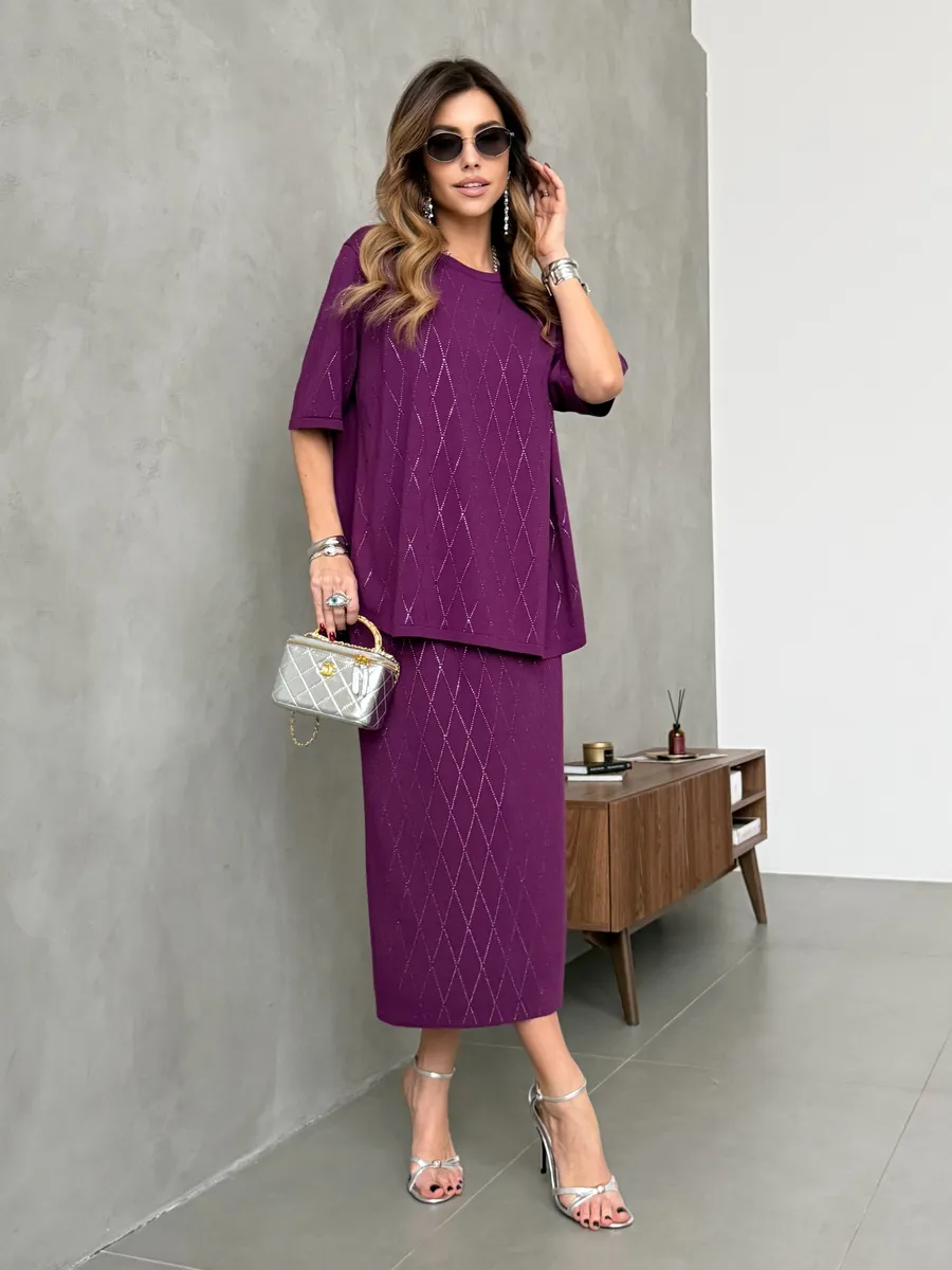 Костюм с юбкой праздничный нарядный теплый трикотажный