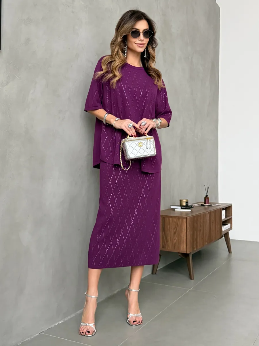 Бордовый костюм с юбкой праздничный нарядный теплый трикотажный