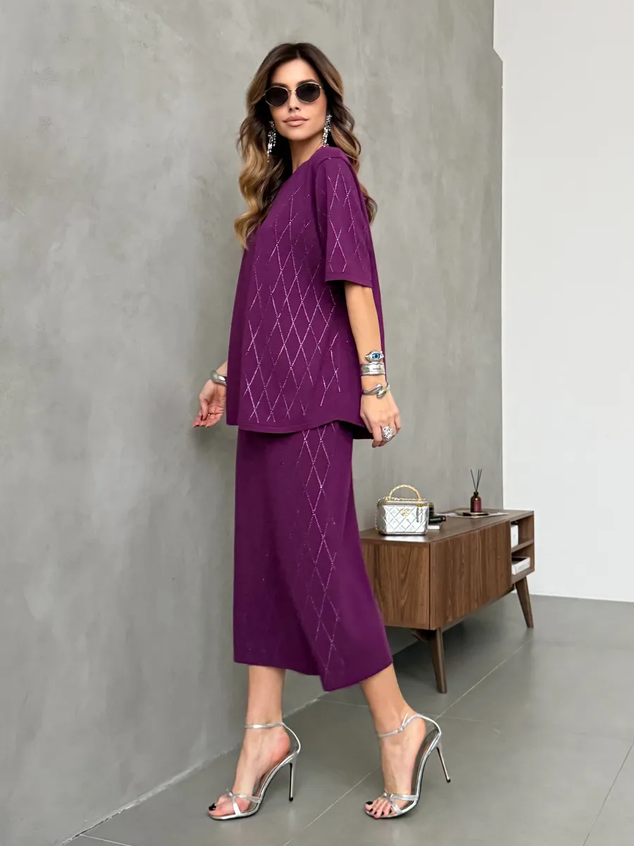 Бордовый костюм с юбкой праздничный нарядный теплый трикотажный