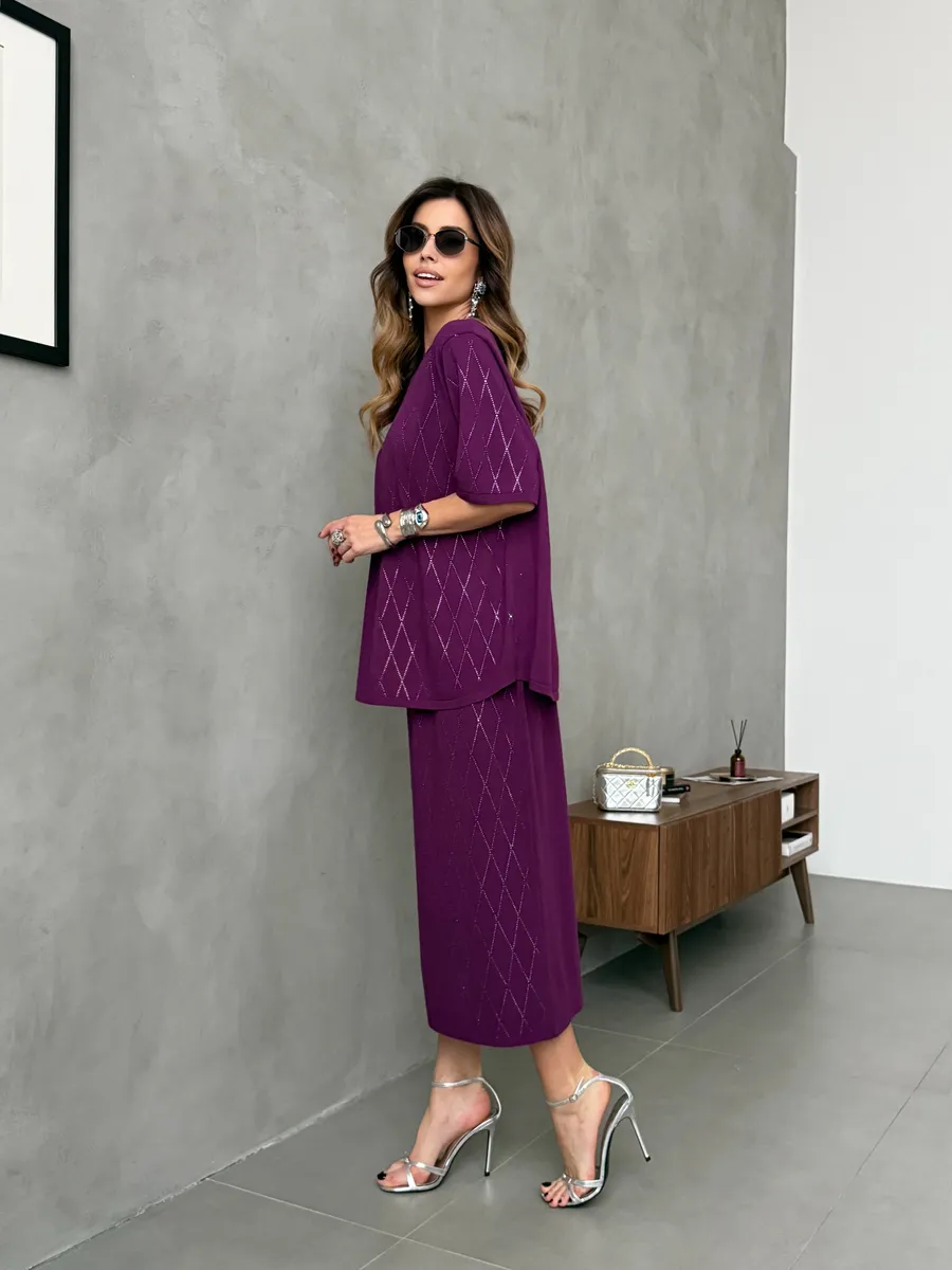 Бордовый костюм с юбкой праздничный нарядный теплый трикотажный