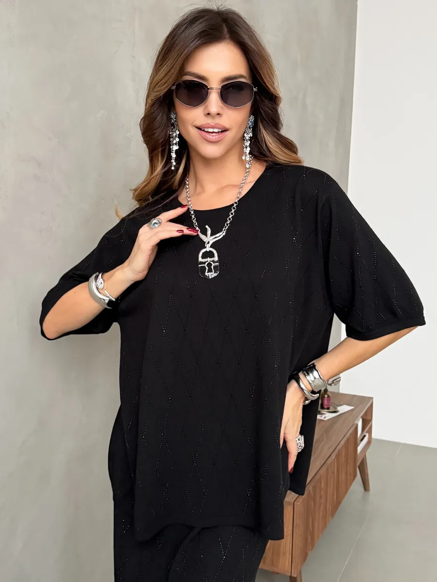 Черный костюм с юбкой праздничный нарядный теплый трикотажный