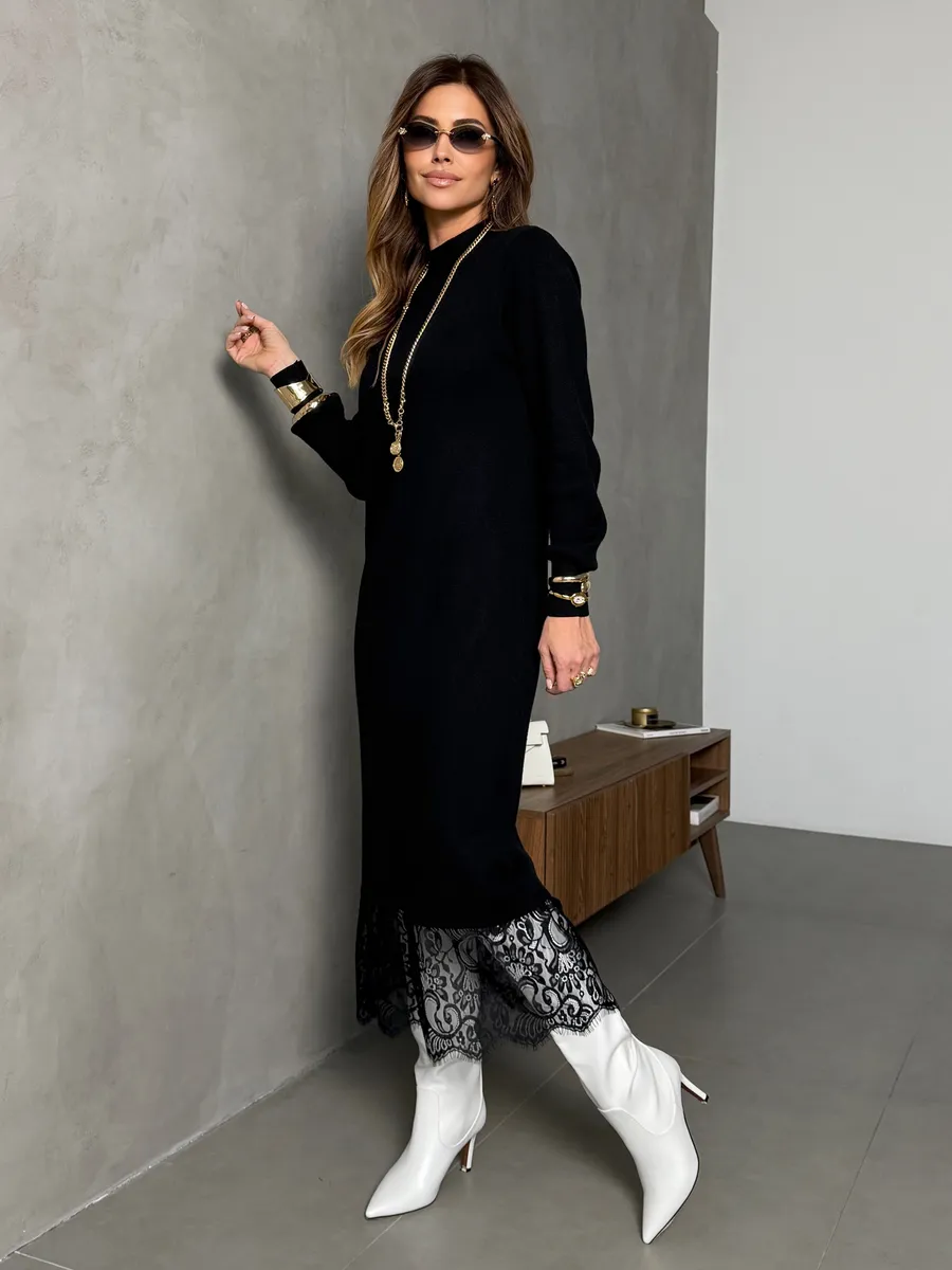 Черное платье праздничное теплое