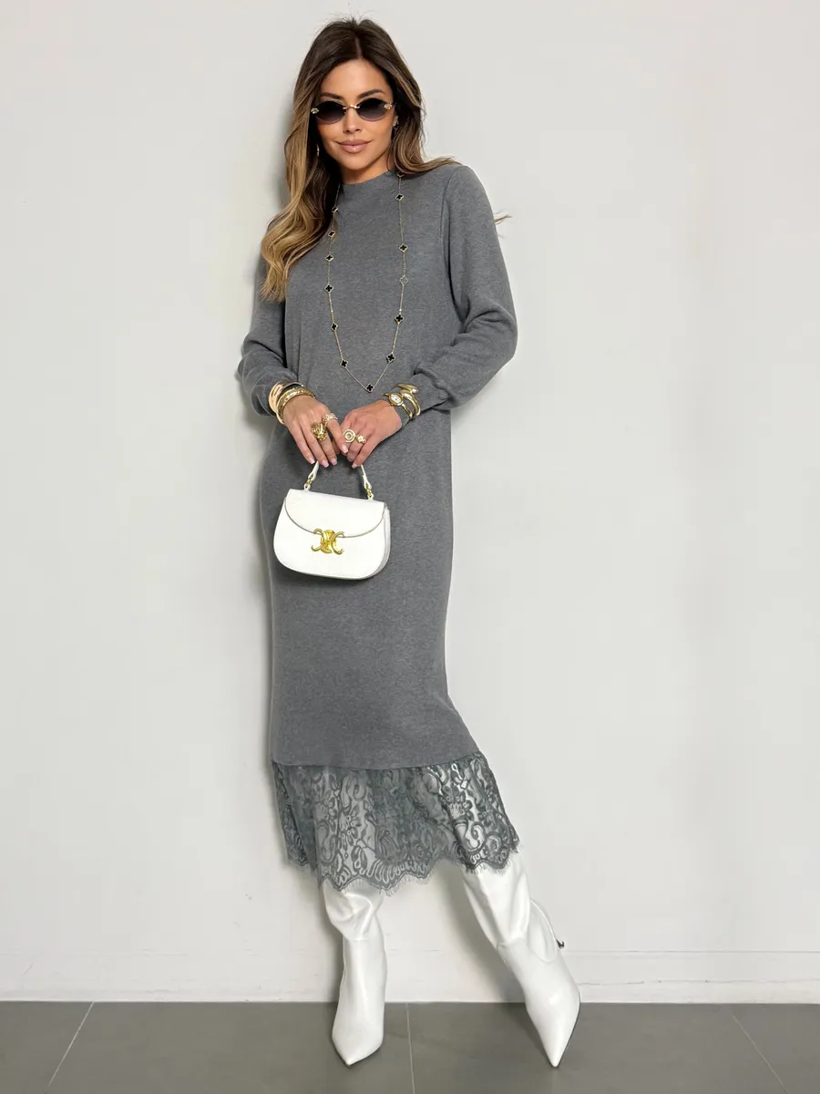 Серое платье праздничное теплое