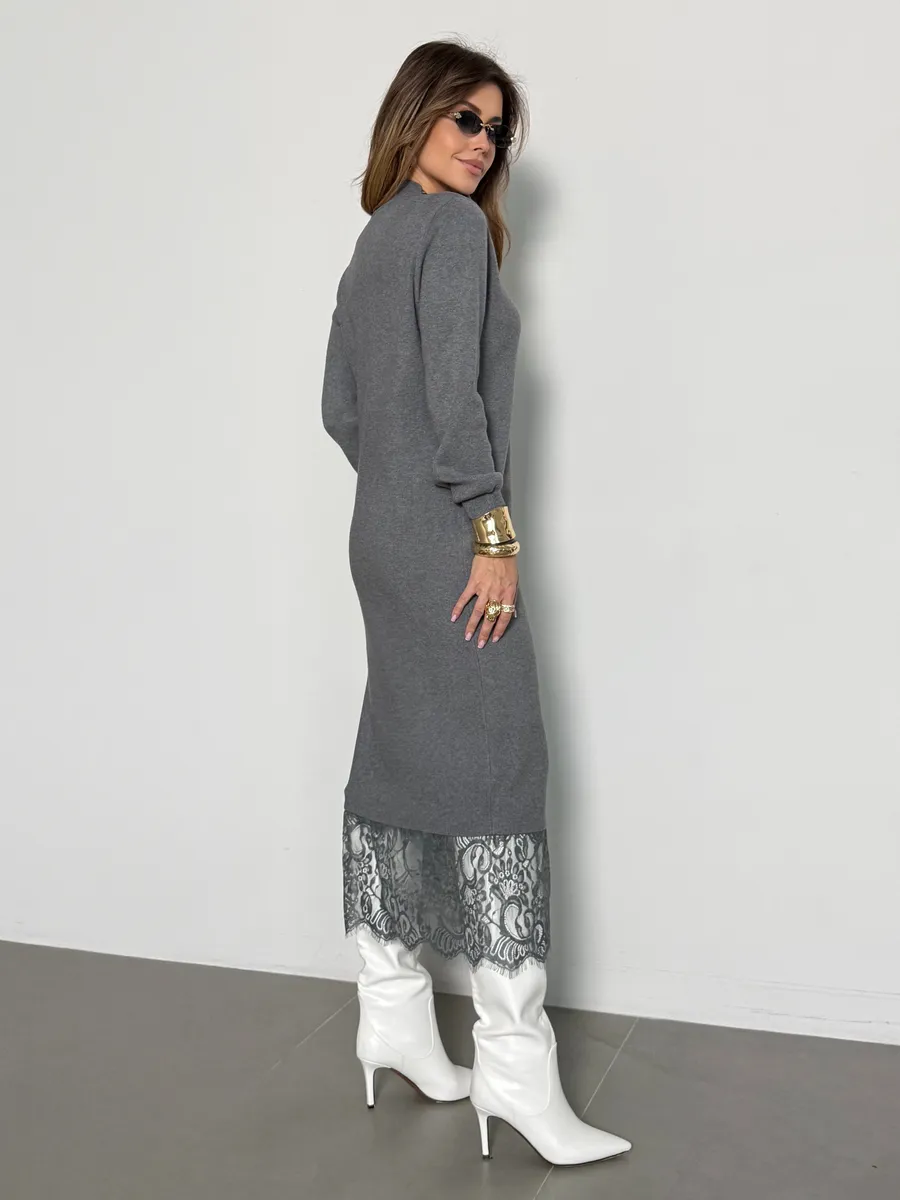 Серое платье праздничное теплое